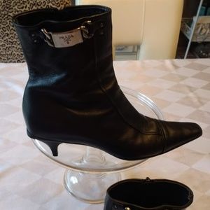Prada Black Leather Boots 40 / 9 Short Heel